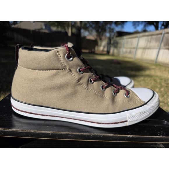 Mens 12 Converse Chuck Taylor All Star Street Mid Khaki Tan White Shoes 162383F - Picture 3 of 12